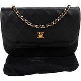 Chanel Quilted Lambskin Half Moon 24K Gold Double Flap Shoulder Bag