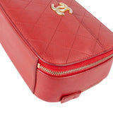 Chanel Red Quilted Lambskin Top Handle Vanity Case Crossbody Bag