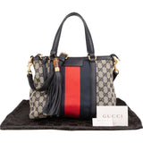 Gucci Monogram Canvas GG Marrakech Web Stripe Bamboo Tassel Crossbody Handbag