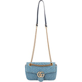 Gucci Denim Matelassé Denim Pearl GG Marmont Crossbody Bag