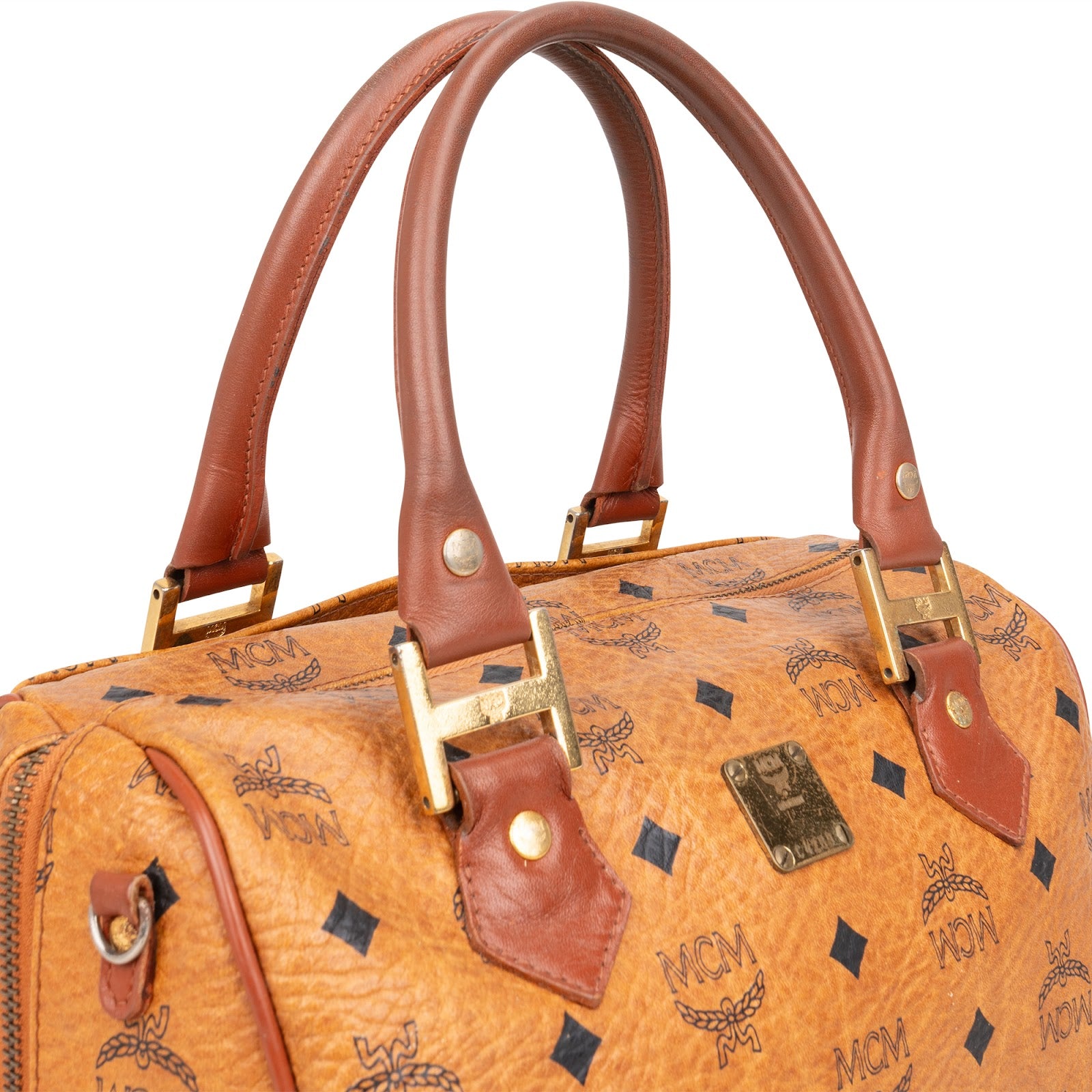 MCM Monogram Visetos Boston Handbag - vintageandkickz
