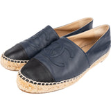 Chanel Navy Leather CC Espadrilles Shoes (38)