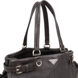 Prada Dark Brown Vitello Daino Leather Buckle Satchel Shoulder Bag