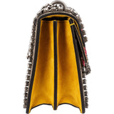 Gucci Monogram GG Supreme Canvas Suede Crystal Embellished Velvet Ribbon Dionysus Shoulder Bag