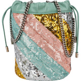 Gucci Multicolor Striped Sequin Marmont GG Small Bucket Crossbody Bag