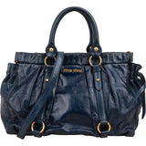 Miu Miu Navy Vitello Lux Leather Satchel Handbag