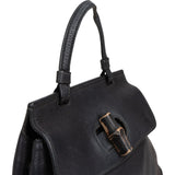 Gucci Black Pebbled Leather Bamboo Handbag