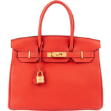 Hermès Rouge Pivoine Togo Leather Gold Birkin 30 Handbag