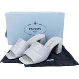 Prada Light Blue Quilted Nappa Leather Calzature Donna Mules Heel Sandals (35)