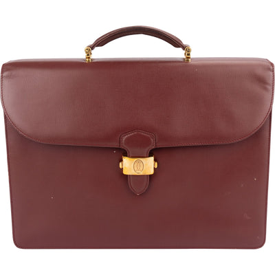 Cartier Bordeaux Leather Briefcase Porte Documents Handbag