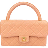Chanel Quilted Lambskin 24K Gold Single Flap Top Handle Handbag