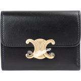 Celine Black Leather Small Triomphe Clip Card Holder Wallet