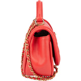 [🔄️B06 / F15] Chanel Red Leather Chevron Lambskin Mini Flap Bag with Top Handle Handbag - vintageandkickz