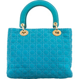 Christian Dior Turquoise Quilted Cannage Nylon Small Lady Dior Handbag