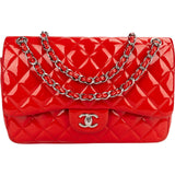 Chanel Quilted Patent Leather Jumbo Double Flap Crossbody Bag