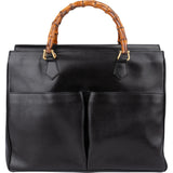 Gucci Black Leather Double Pocket Bamboo Handle Handbag