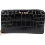 Miu Miu Crocodile Embossed Leather Zip Around Wallet