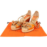 Loewe Orange Patent Leather Anagram Beaded Espadrille Wedge Sandals (37)