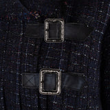Chanel Navy Tweed Pleated Belt Button Fringed Flared Jacket V34308 (FR 38 / DE 36)