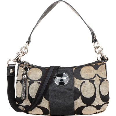 Coach Monogram Signature Black and Grey Stripe Demi Handbag - vintageandkickz