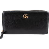Gucci Black Leather GG Marmont Zip Around Wallet