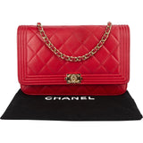 Chanel Quilted Leather Boy Wallet On Chain Crossbody Bag