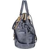 Miu Miu Vitello Shine Leather Gathered Drawstring Satchel Handbag