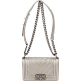 Chanel Metallic Chevron Caviar Leather Boy Single Flap Crossbody Bag