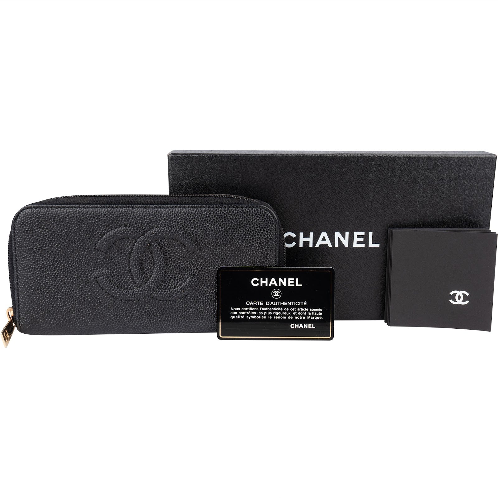 Chanel Caviar Leather Timeless CC Zipper Wallet - vintageandkickz