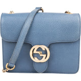 Gucci Blue Pebbled Leather Small Interlocking GG Crossbody Bag