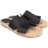 Hermès Black Leather Aloha Espadrille Sandals Shoes (44)