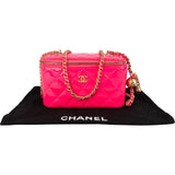 Chanel Pink Quilted Patent Leather Small Vanity Case Crossbody Bag