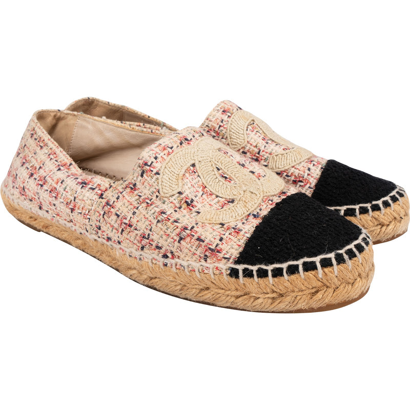 Chanel Multicolor Black Tweed CC Espadrilles Shoes (38)