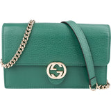 Gucci Pebbled Leather Interlocking GG Wallet On Chain Crossbody Bag