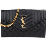 Yves Saint Laurent Grain De Poudre Leather Cassandre Envelope Wallet On Chain Crossbody Bag