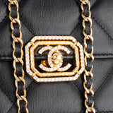 Chanel Limited Quilted Lambskin Crystal CC-Turnlock Mini Wallet On Chain Crossbody Bag
