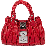 Miu Miu Red Quilted Vitello Lux Small Coffer Handbag