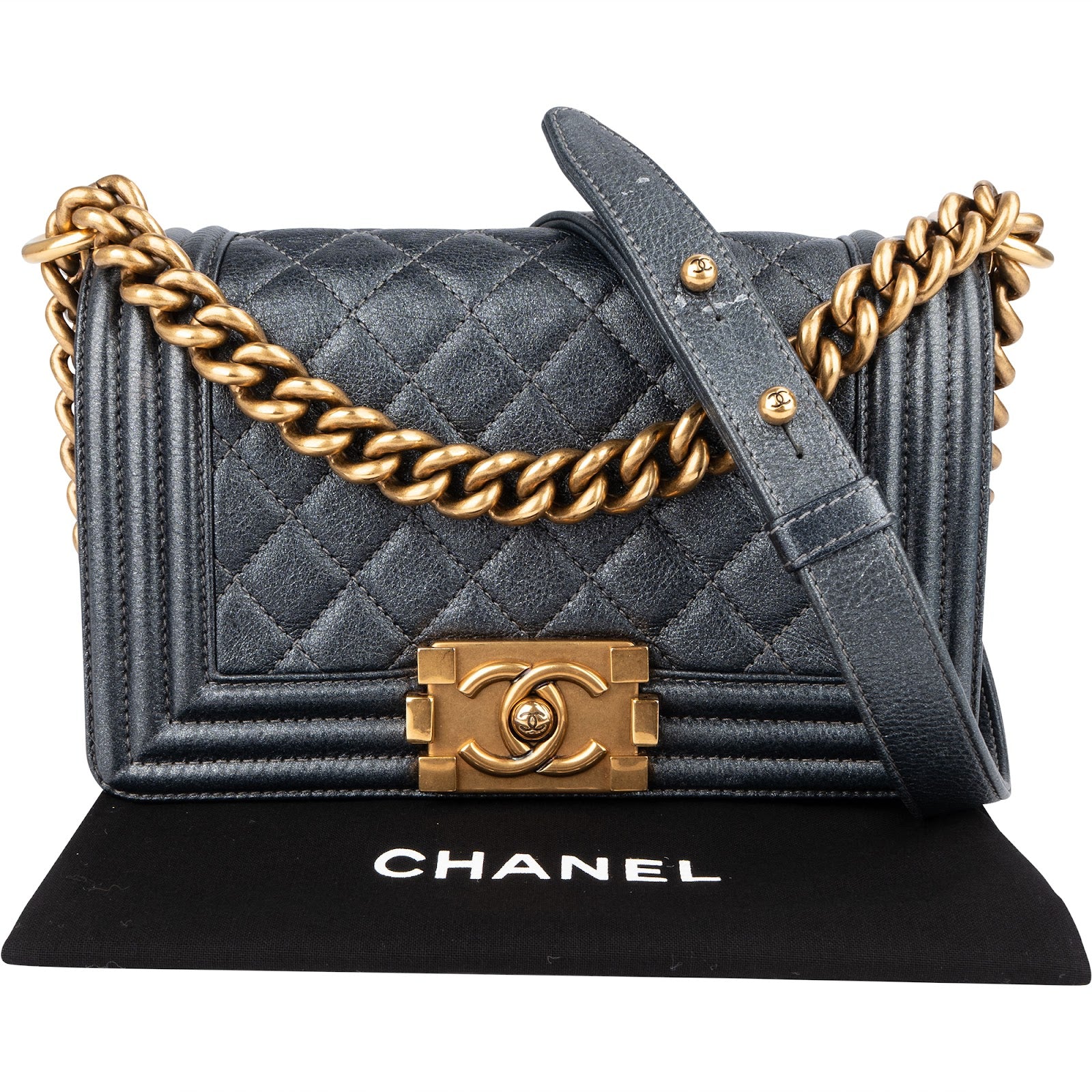 Chanel Metallic Quilted Leather Boy Single Flap Crossbody Bag - vintageandkickz