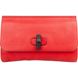 Gucci Red Pebbled Leather Bamboo Clutch Bag