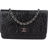 Chanel Lambskin Camellia Leather Wallet on Chain Crossbody Bag