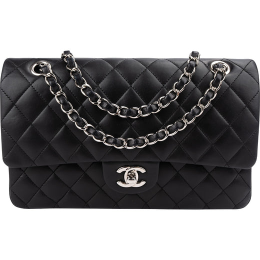 Chanel Quilted Lambskin Palladium Medium Double Flap Shoulder Bag