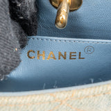 Chanel Iconic Quilted Denim 24K Gold Small Top Handle Handbag