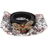 Gucci Black Leather Queen Margaret Bee Buckle Belt (90 / 36)