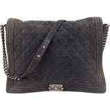 Chanel XXL Quilted Glittered Suede Boy Single Flap Maxi Crossbody Bag