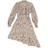 Louis Vuitton Asymetric Chain Print Silk Longsleeve Blouse Dress (34)