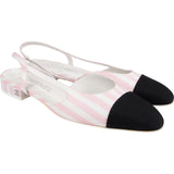 Chanel Multicolor Leather Striped Fabric Cap Toe Slingbacks Shoes (36)