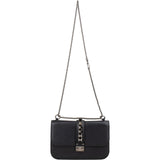 Valentino Garavani Noir Calfskin Leather Rockstud Glam Lock Crossbody Bag