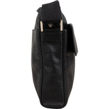 Ermenegildo Zegna Black Pebbled Leather Messenger Crossbody Bag