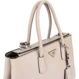 Prada Grey Saffiano Leather Turnlock Double Handbag