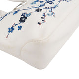 Longchamp White Canvas Blue Embroidered Roseau Sakura Shoulder Bag